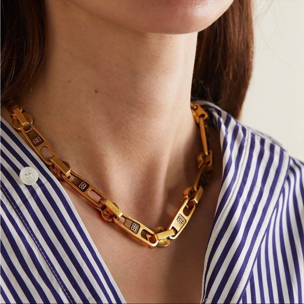 Antique Gold Tone Zip Necklace with BB Motif